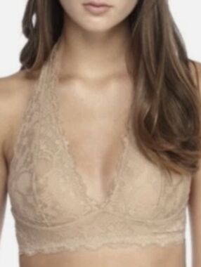 "Free People" Lace Halter Bralette in Nude ~ NEW Large Bra